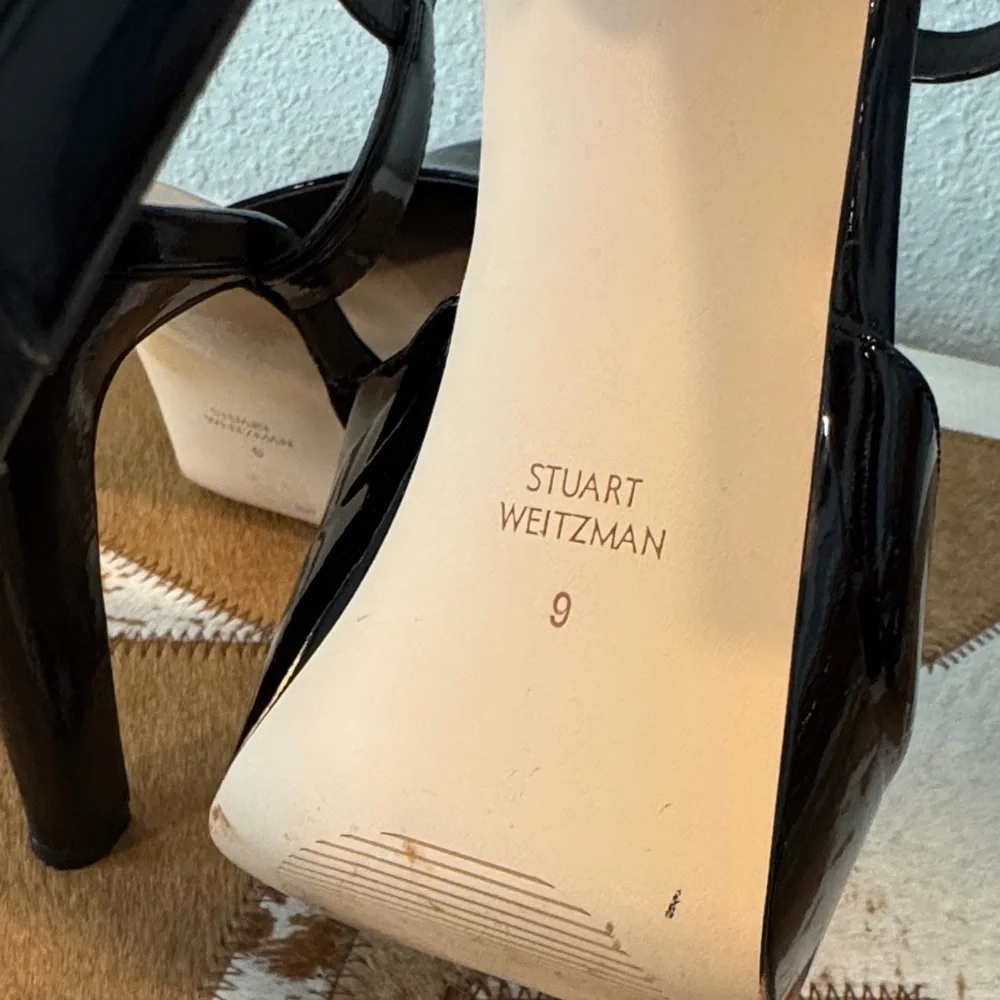 Stuart Weitzman Patent Black Platform Slingback Heels - Picture 5 of 13